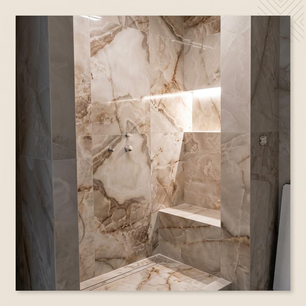 Box doccia in onice e rivestimento bagno — Impresa Edile Belzaino